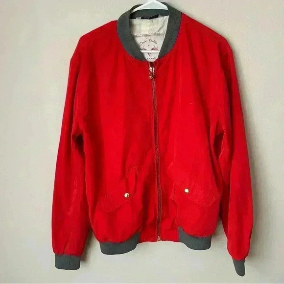 Zara Man Denim Couture Men’s Red Bomber Baseball Full Zip Jacket Size XL - Picture 1 of 8